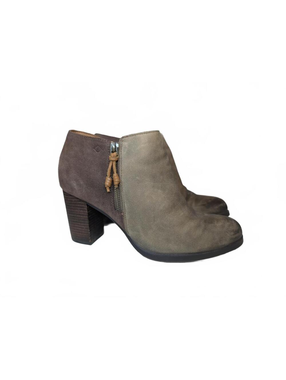 Sperry Women's Brown Leather Suede Block Heel Ankle Booties Size 11